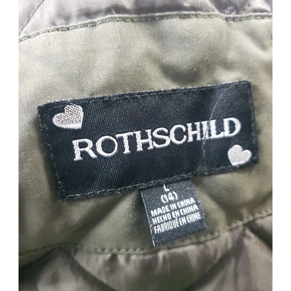 Rothschild Girls Size 14 Olive Green Hooded Parka Coat Faux Fur Trim Jacket